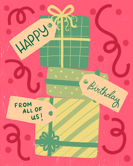 happy birthday card presents tags pink merry christmas