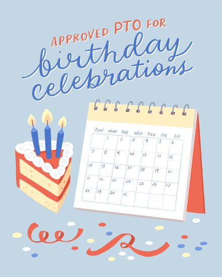 birthday pto time off calendar ribbon cake confetti