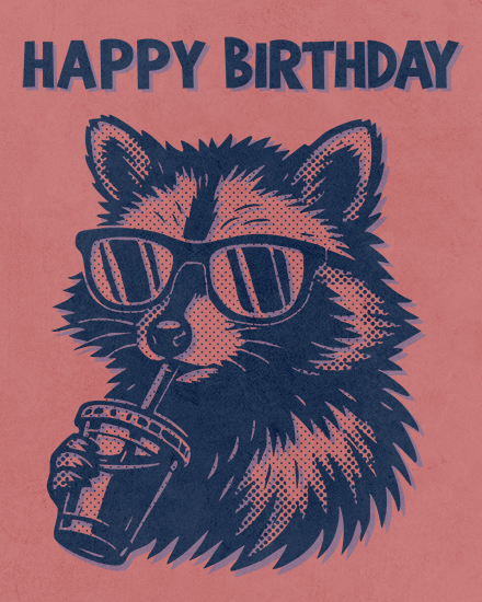 birthday raccoon coffee sunglasses halftone cool