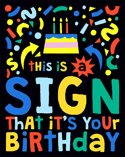 birthday sign birthday cake confetti shapes candle