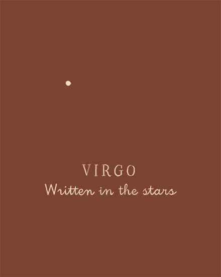 Minimal brown design with small star dot and text “VIRGO Written in the stars”