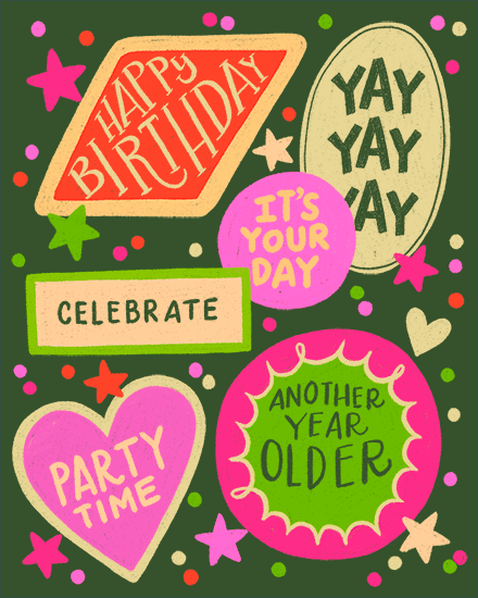 birthday stickers stars confetti heart