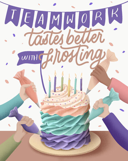 birthday teamwork better frosting hands confetti bunting