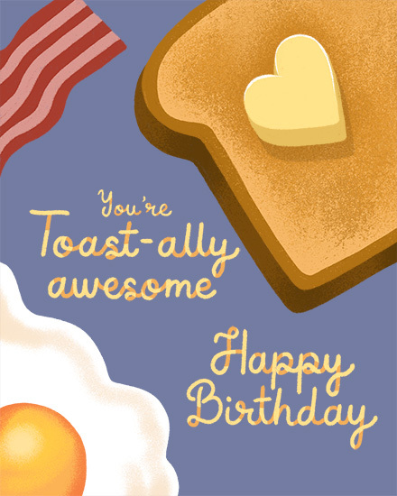 Breakfast-themed design with toast and heart-shaped butter, bacon, egg, and pun text