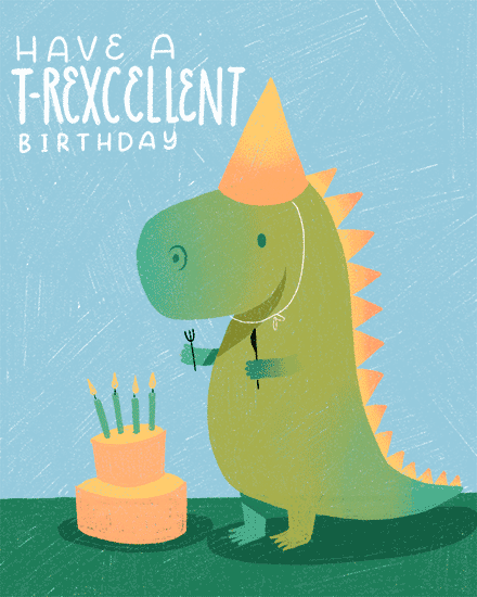 birthday trex dinosaur cute party hat cake excellent pun