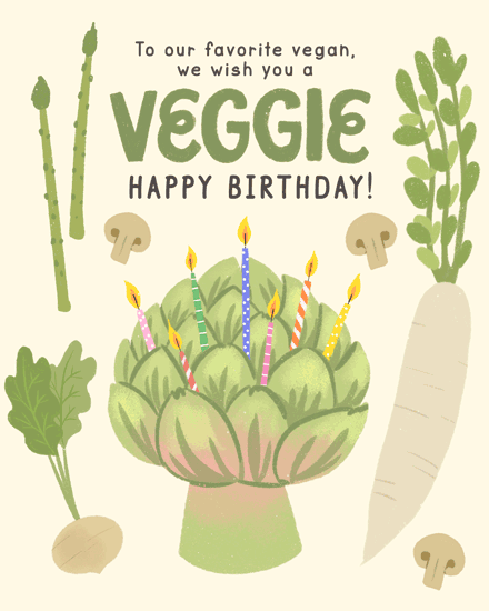 birthday vegetables vegan artichoke mushroom radish turnip asparagus candle pun