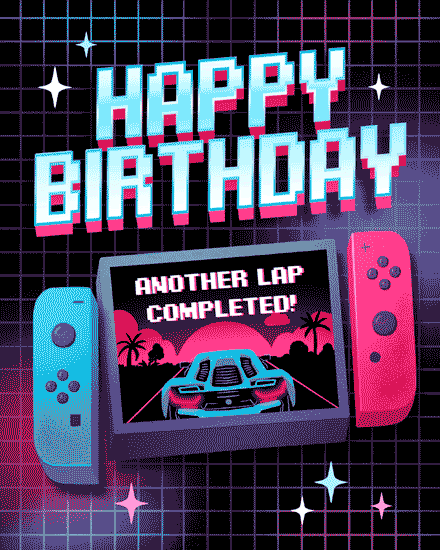 birthday video game gamer race car nintendo switch vintage retro