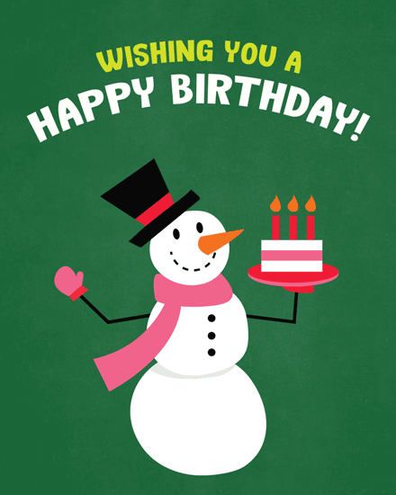 happy birthday card animated waving snowman merry christmas