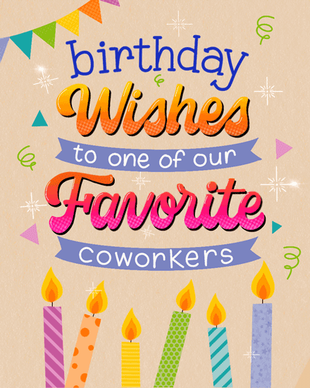 wishes favorite coworkers birthday card ribbon candle bunting confetti sparkle