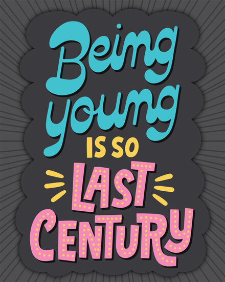 Retro typography design with teal and pink lettering on dark scalloped badge, sunburst background