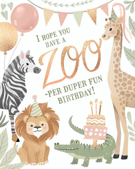 birthday zoo safari jungle animals pun crocodile cake lion zebra giraffe bunting balloon leaves gold