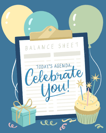 birthday by profession admin accounting accountant balance sheet cupcake present confetti balloons