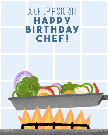 birthday by profession cook chef food pan vegetable fire stove kitchen