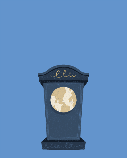 Minimal blue background with navy podium illustration and moonlike spotlight circle on front