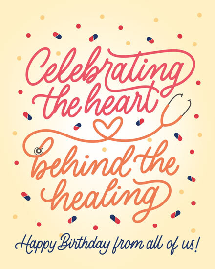 birthday by profession doctor lettering behing healing pills tablet