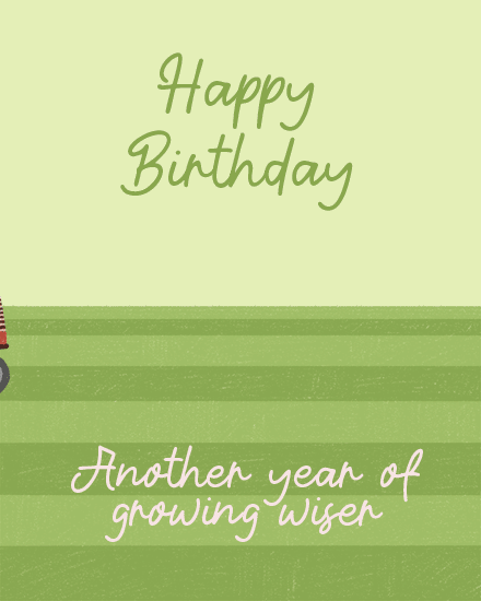 Green minimalist birthday design with Happy Birthday text and “Another year of growing wiser” message