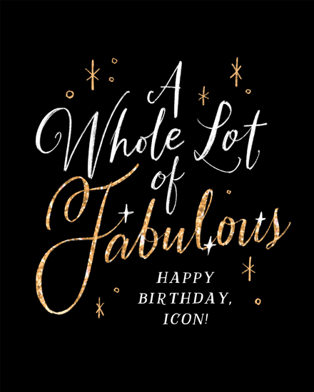 Black birthday design with gold glitter script, sparkles, and text Happy Birthday, Icon