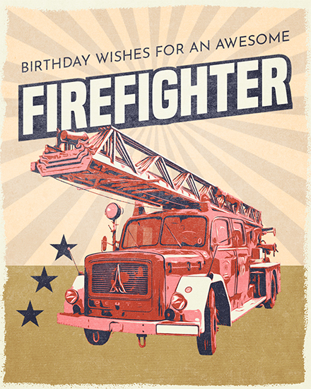 birthday by profession card firefighter birthday truck stars retro classic vintage old