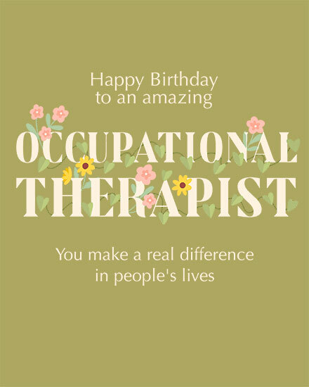 Card with floral design, saying 'Happy Birthday to an amazing Occupational Therapist'.