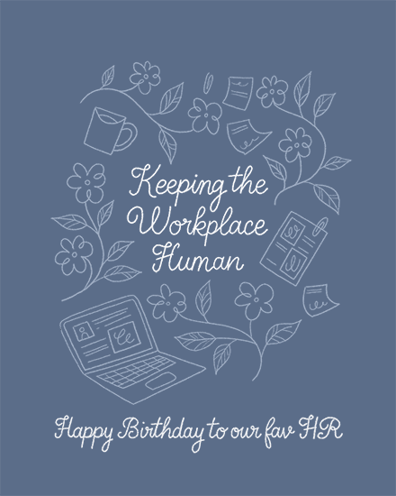 birthday by profession office flowers human hr sticky note papers coffee laptop