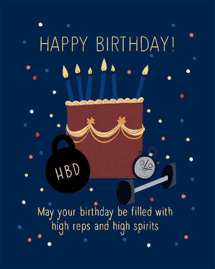 birthday by profession personal trainer cake dumbbell confetti candle timer stopwatch