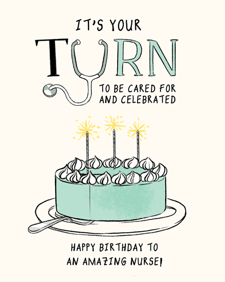 Hand-drawn mint cake with sparklers, stethoscope typography, and message for an amazing nurse