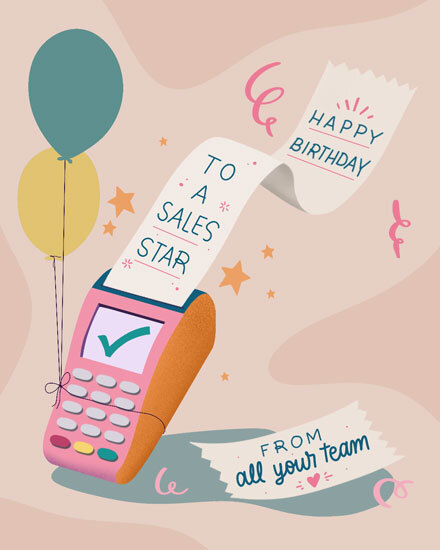 birthday by profession salesman star confetti balloon terminal receipt