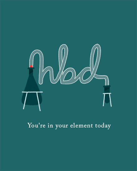 Teal minimalist design with lab flask and stand forming word “hed” and pun text