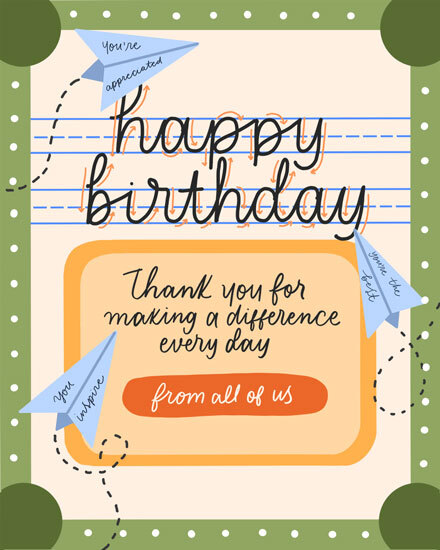 birthday by profession teacher paper plane book notebook