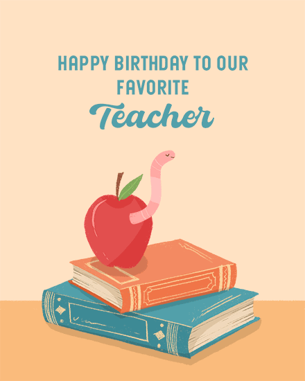 birthday by profession card teacher books apple worm cute