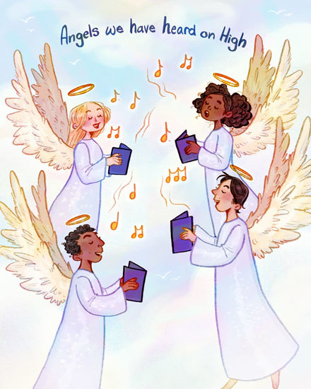 angels singing holiday season card music caroling poc