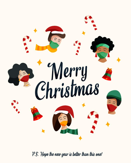 holiday season holiday card candy canes people with masks poc