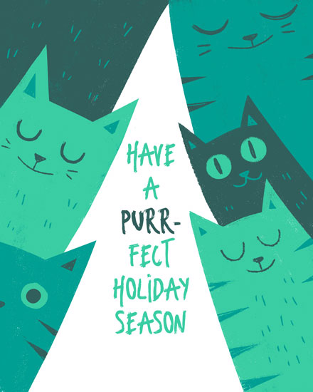 holiday card have a purr-fect holiday season cats as trees