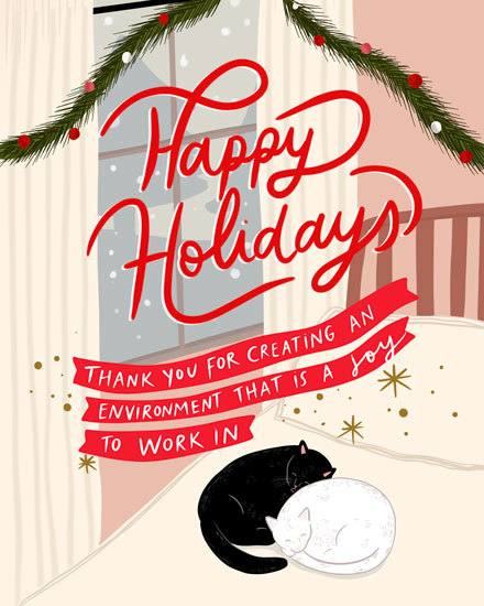 cats environment joy holiday season card cozy snow