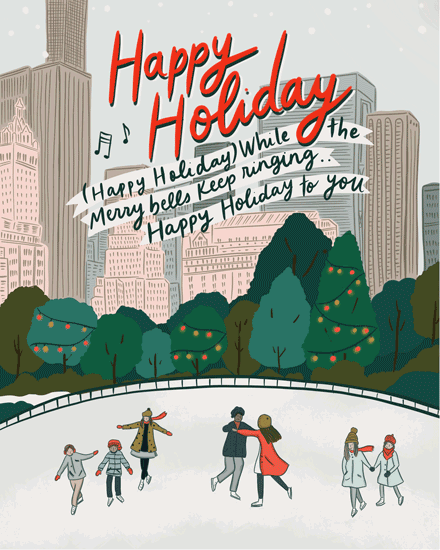 central park new york holiday season card ice skating