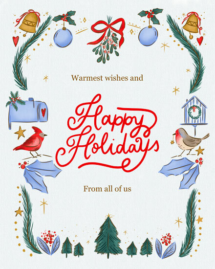 holiday season christmas doodles birds mailbox bells