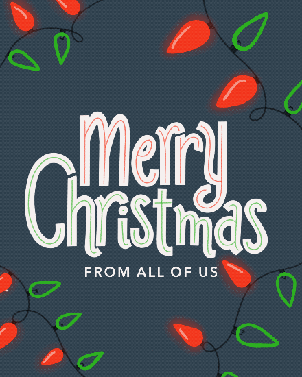 holiday season christmas card merry christmas from all of us string lights