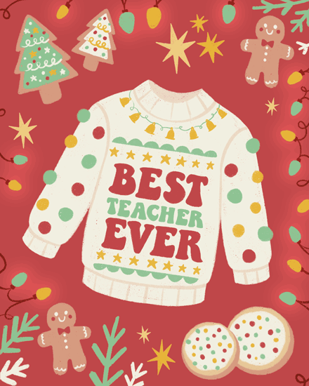 holiday season christmas sweater teacher star biscuit gingerbread lights tree