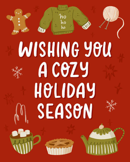 cozy holiday season holiday season card sweater gingerbread yarn pie hot cocoa