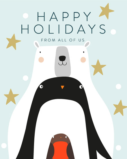 holiday season holiday card happy holidays from all of us cute snow animals