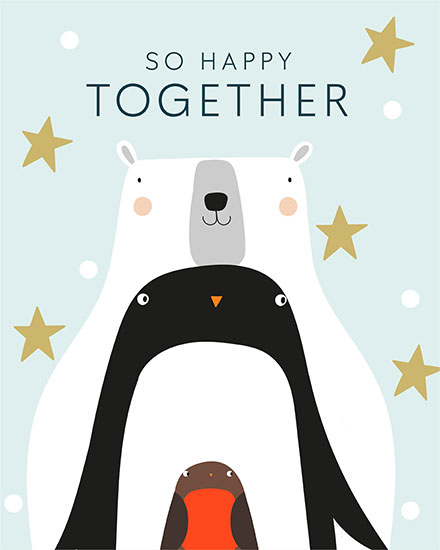 holiday season holiday card so happy together winter animals