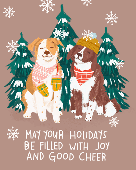 holiday season holiday card dogs and tress