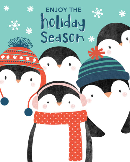 holiday card enjoy the holiday season group of penguins