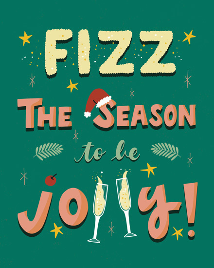 fizz the season holiday season card champagne santa hat star leaf