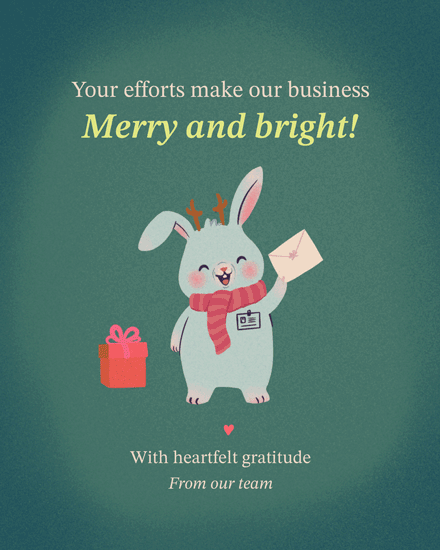 gift bunny merry bright holiday season card rabbit present envelope message mail scarf colleague coworker