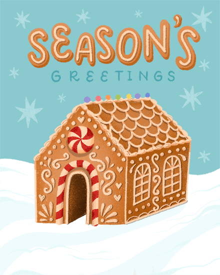 holiday season gingerbread home greetings candy card snow house star