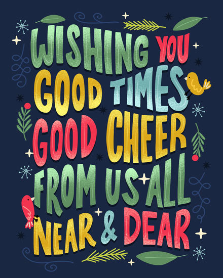 good times and cheer holiday season card  bird leaf sparkle