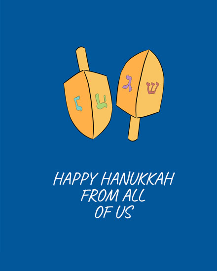 holiday season hanukkah card dreidels