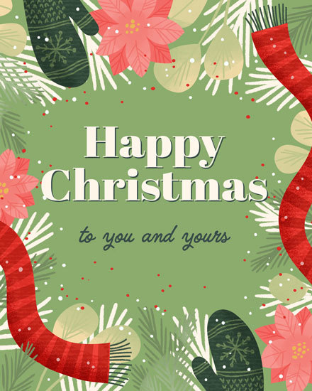 happy christmas GG holiday season card mittens scarf flower christmas
