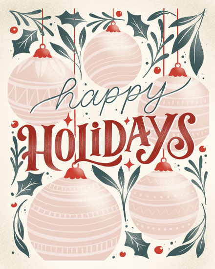 holiday season holiday card happy holidays ornaments in tree